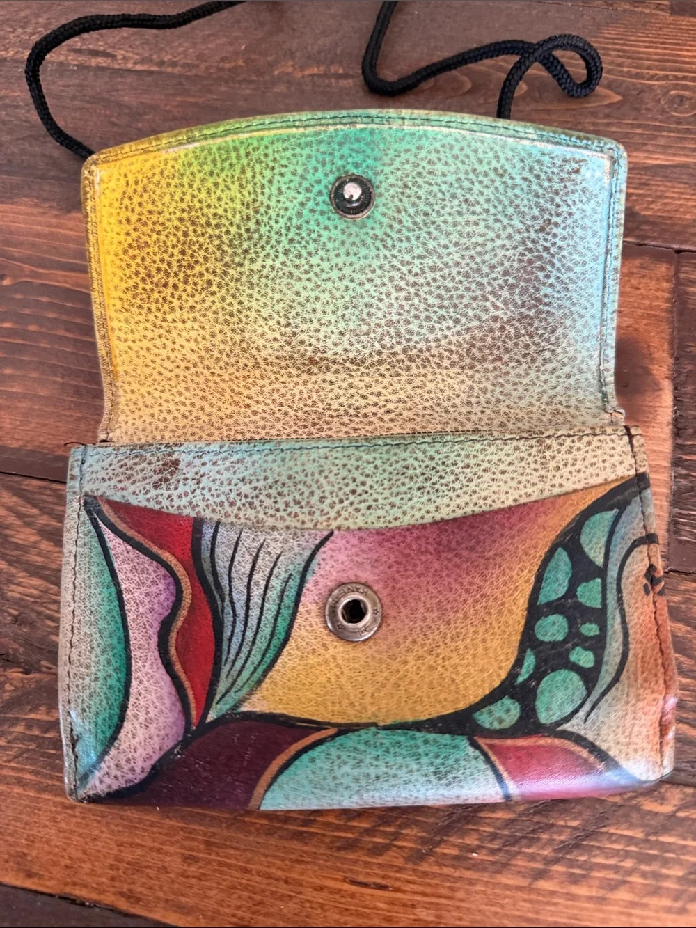 🎨 Anuschka Hand-Painted Leather Convertible 3-Way Tri-Fold Wallet 🎨 crossbody